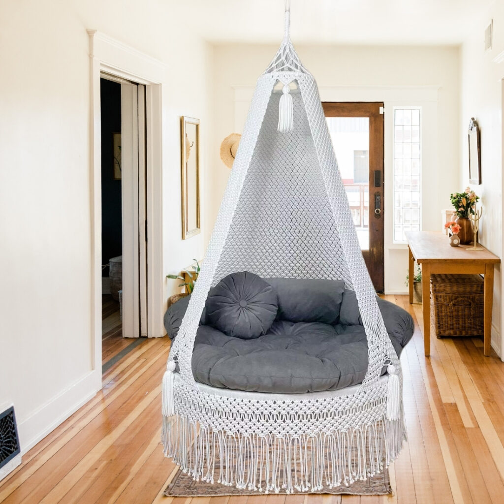 Macrame swing chair off white 40 inch
