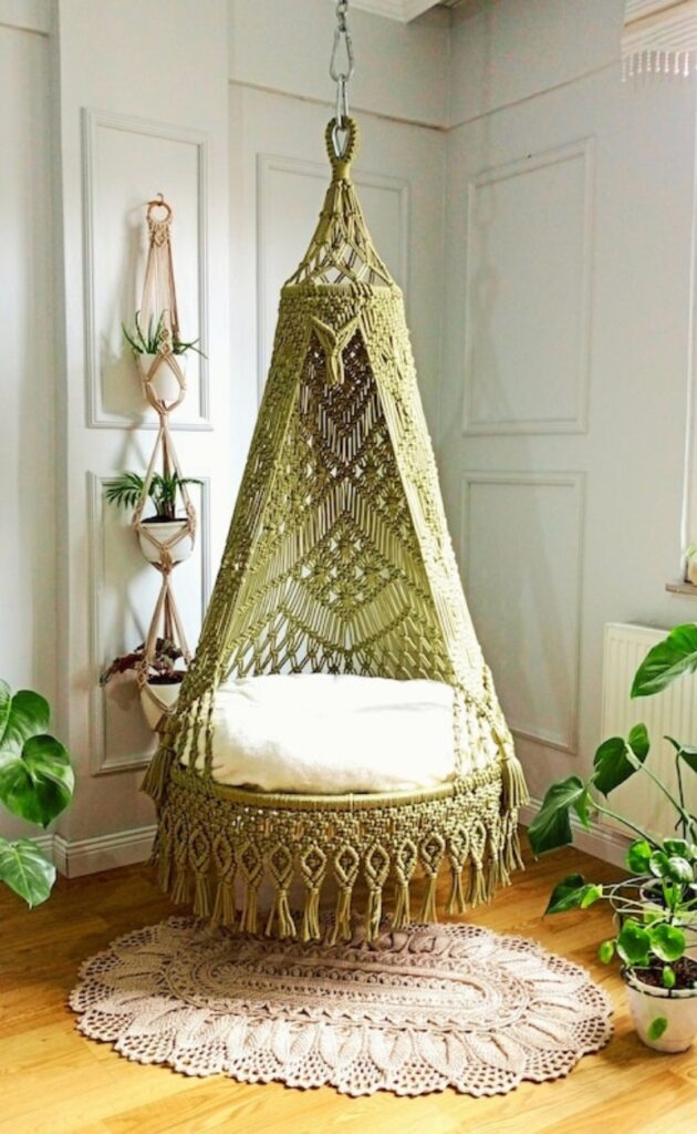 MACRAME SWING CHAIR OLIVE GREEN